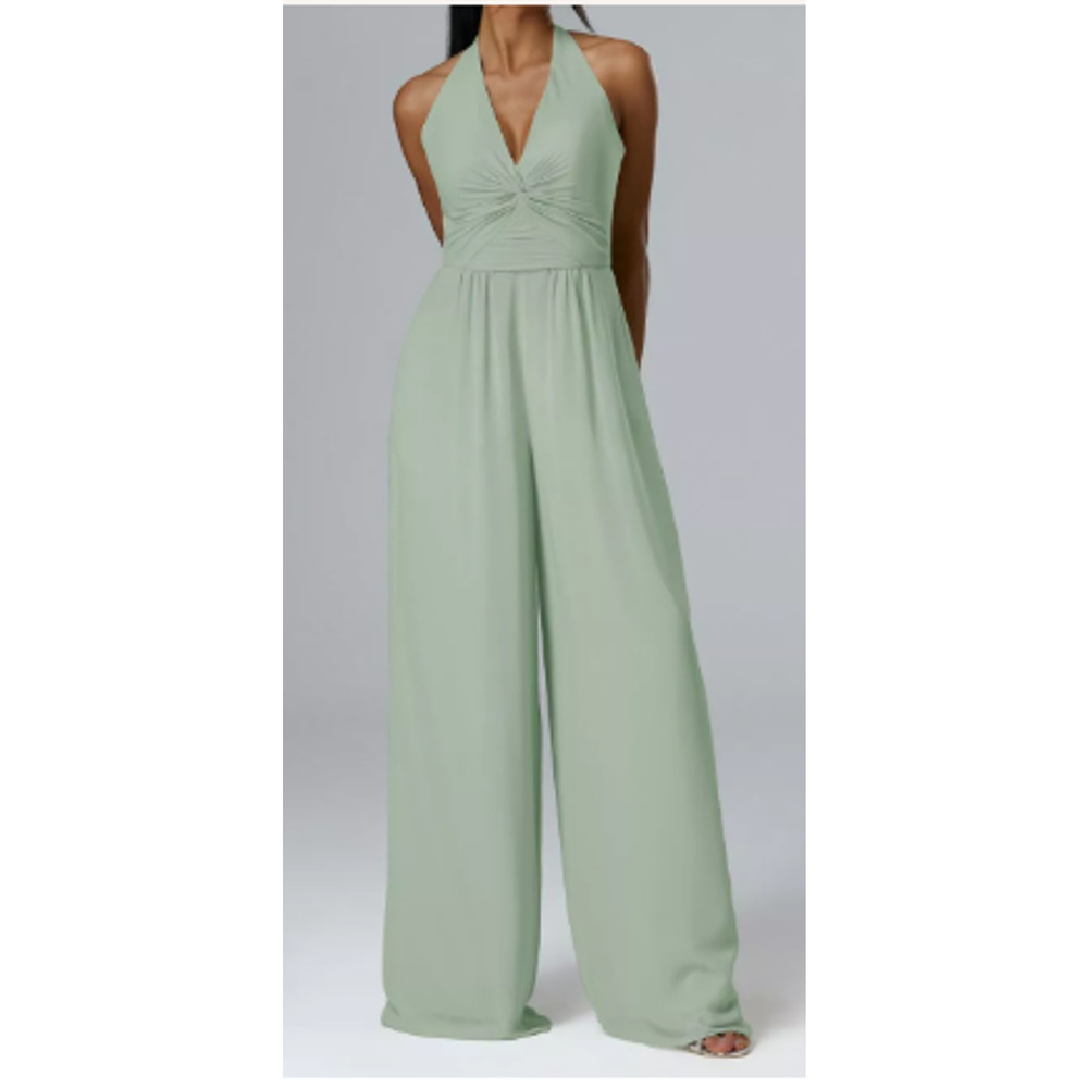 Halter Neck Wide-Leg Jumpsuit in Sage